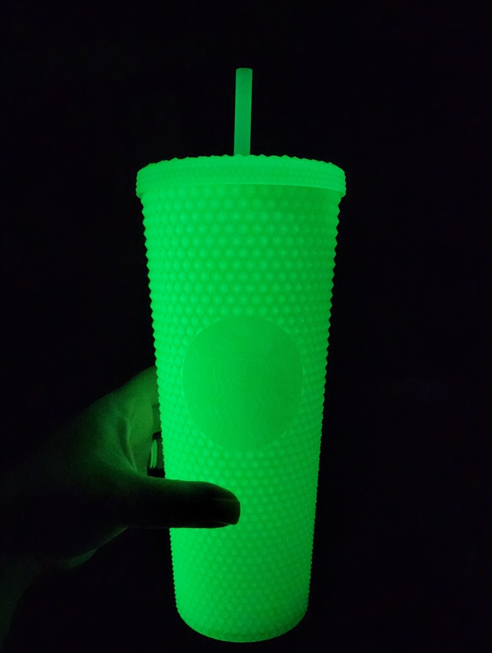 Starbucks Glow In The Dark Studded Tumbler with Straw 24oz Lime Green Halloween